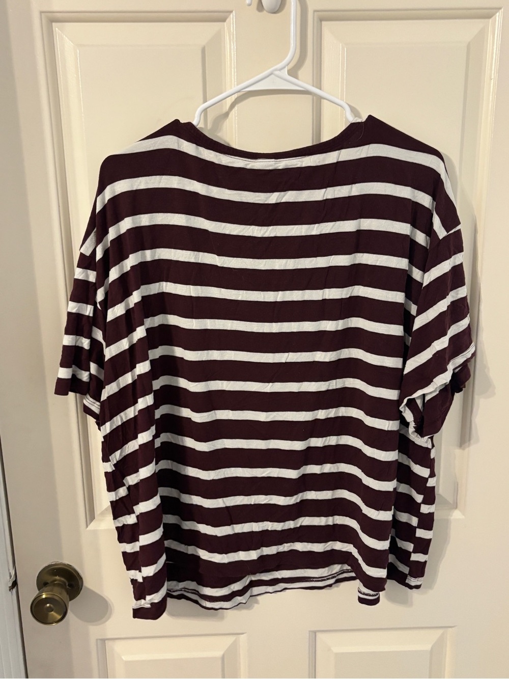 Striped Relaxed-Fit Women’s Pajama Shirt in Burgundy and White